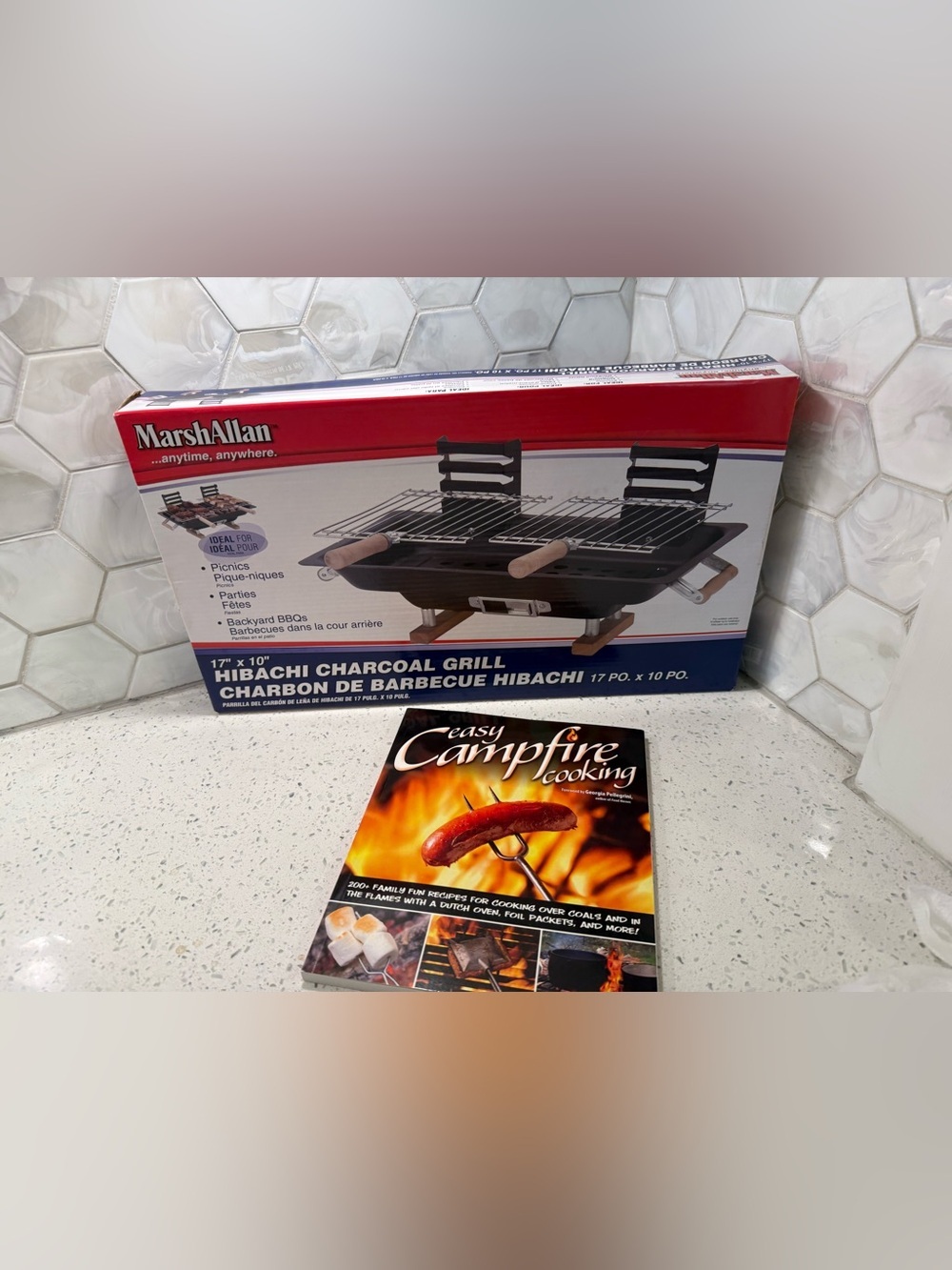 Marsh Allen 17” Hibachi Charcoal Grill Black Tabletop New & Campfire Cookbook - Picture 1 of 7